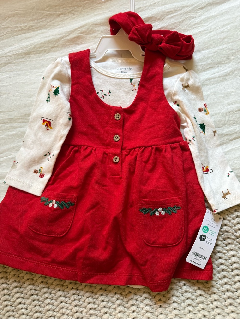 Carter's Girls Red Holiday Dress & Headband NWT Size 9m